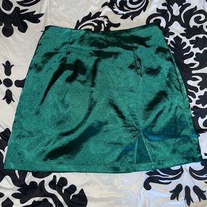 Satin green mini skirt